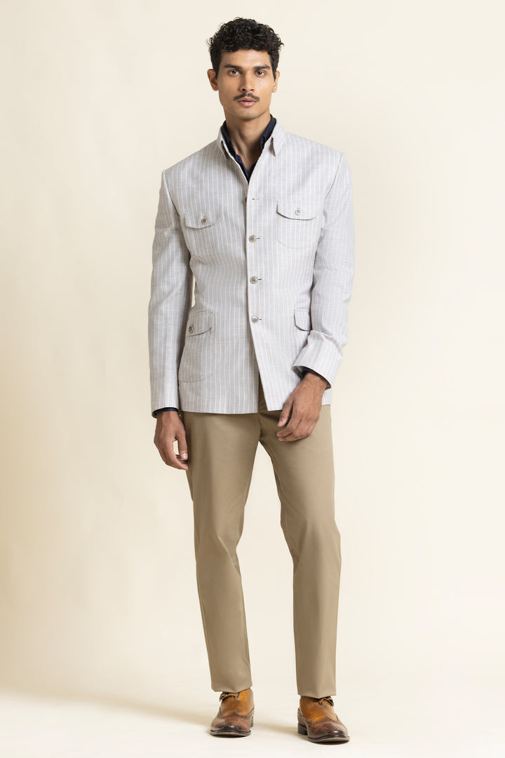 Linen Safari Jacket – Half Lined With Printed Lining