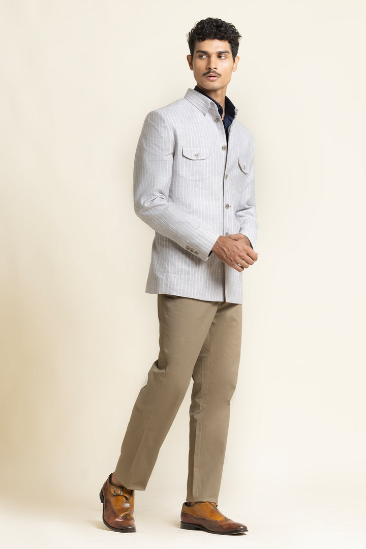 Linen Safari Jacket – Half Lined With Printed Lining