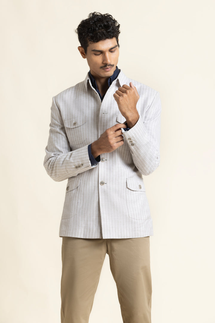 Linen Safari Jacket – Half Lined With Printed Lining