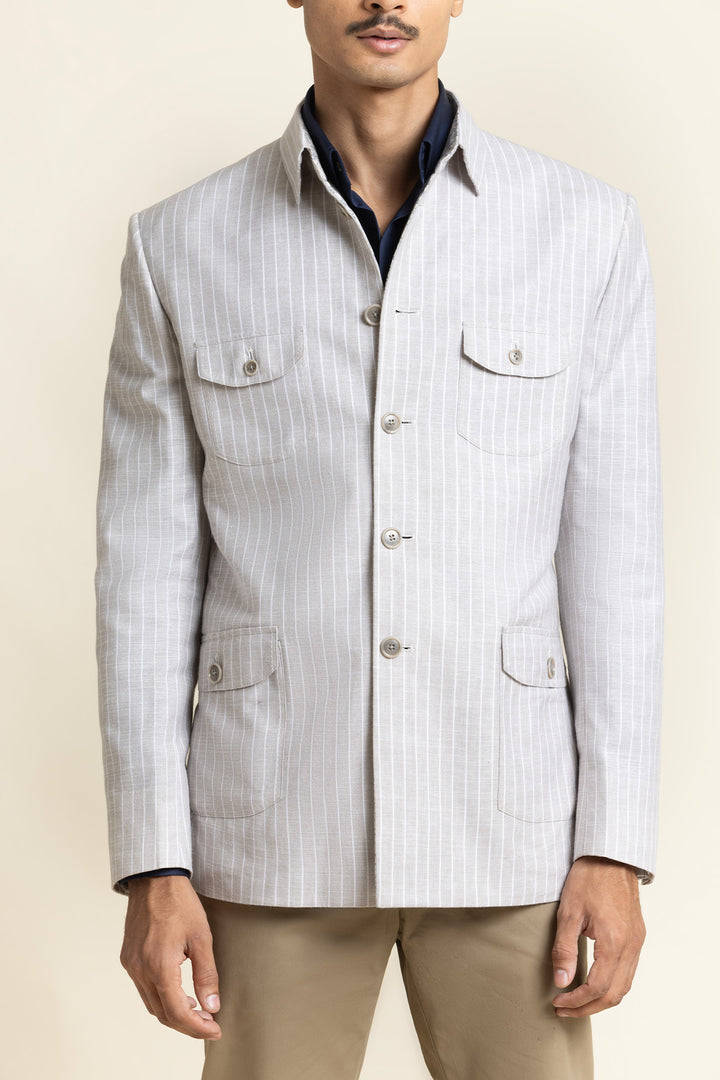 Linen Safari Jacket – Half Lined With Printed Lining