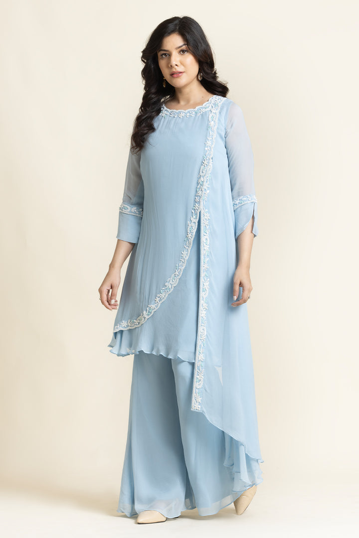 Blue Georgette Sequence And Cut dana Embroidered Suit