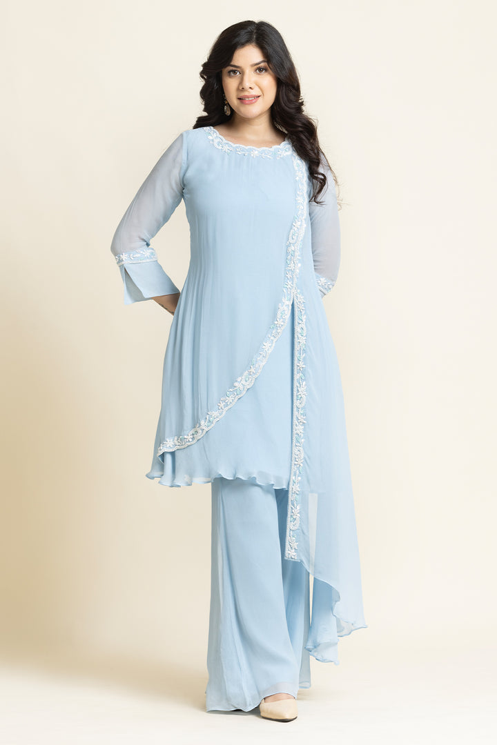 Blue Georgette Sequence And Cut dana Embroidered Suit