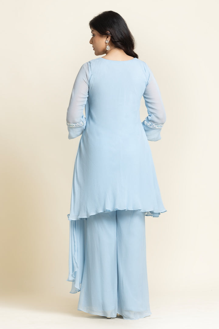 Blue Georgette Sequence And Cut dana Embroidered Suit