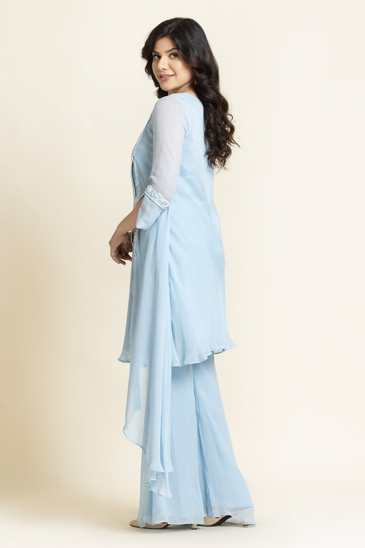 Blue Georgette Sequence And Cut dana Embroidered Suit