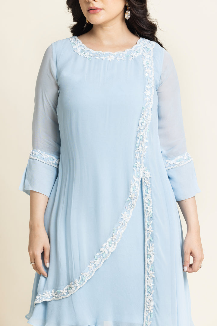 Blue Georgette Sequence And Cut dana Embroidered Suit