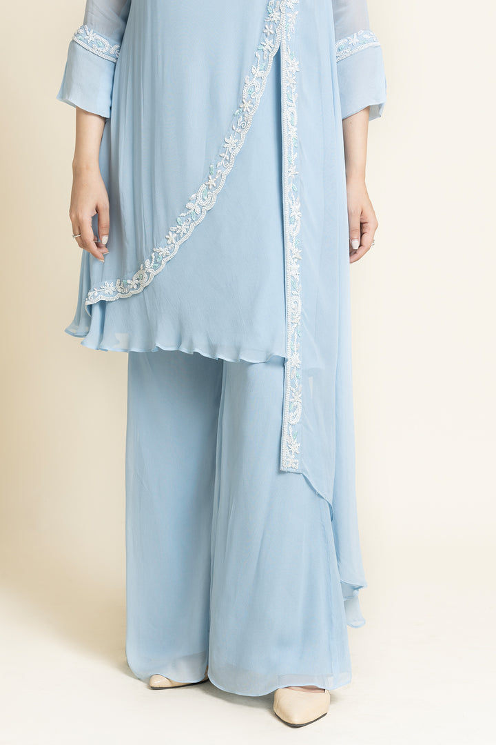 Blue Georgette Sequence And Cut dana Embroidered Suit