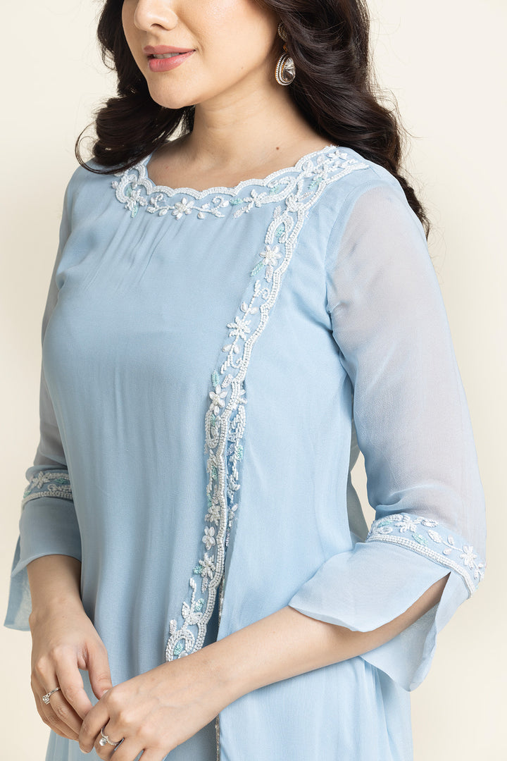 Blue Georgette Sequence And Cut dana Embroidered Suit