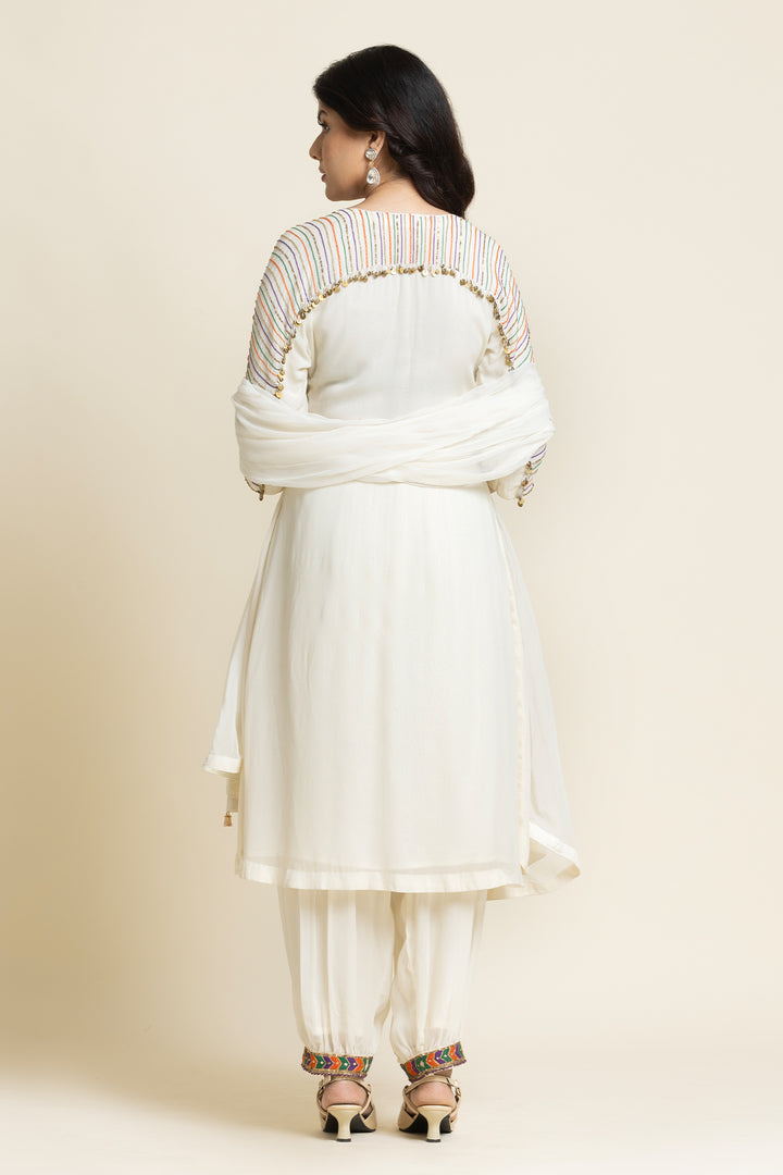 ivory Georgette Thread And Sequence Embroidered Suit