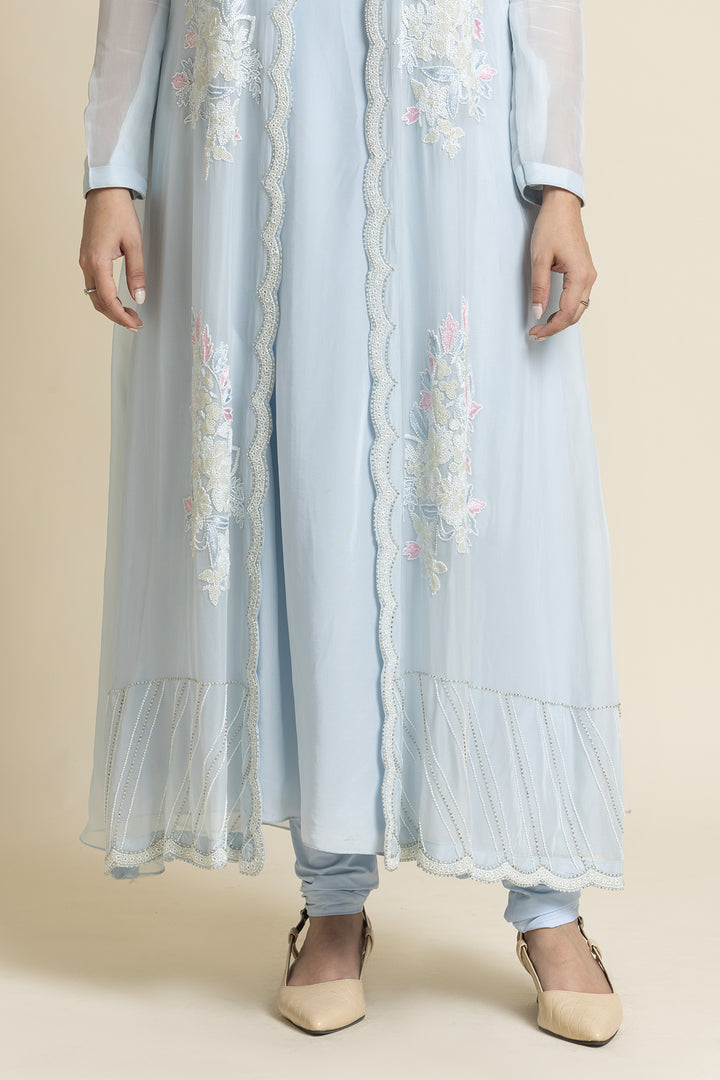 Blue Georgette Cut dana And Pearl Embroidered Suit
