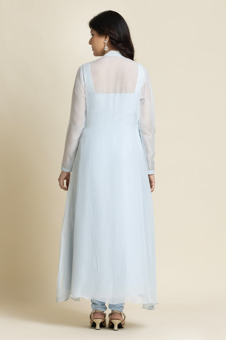 Blue Georgette Cut dana And Pearl Embroidered Suit