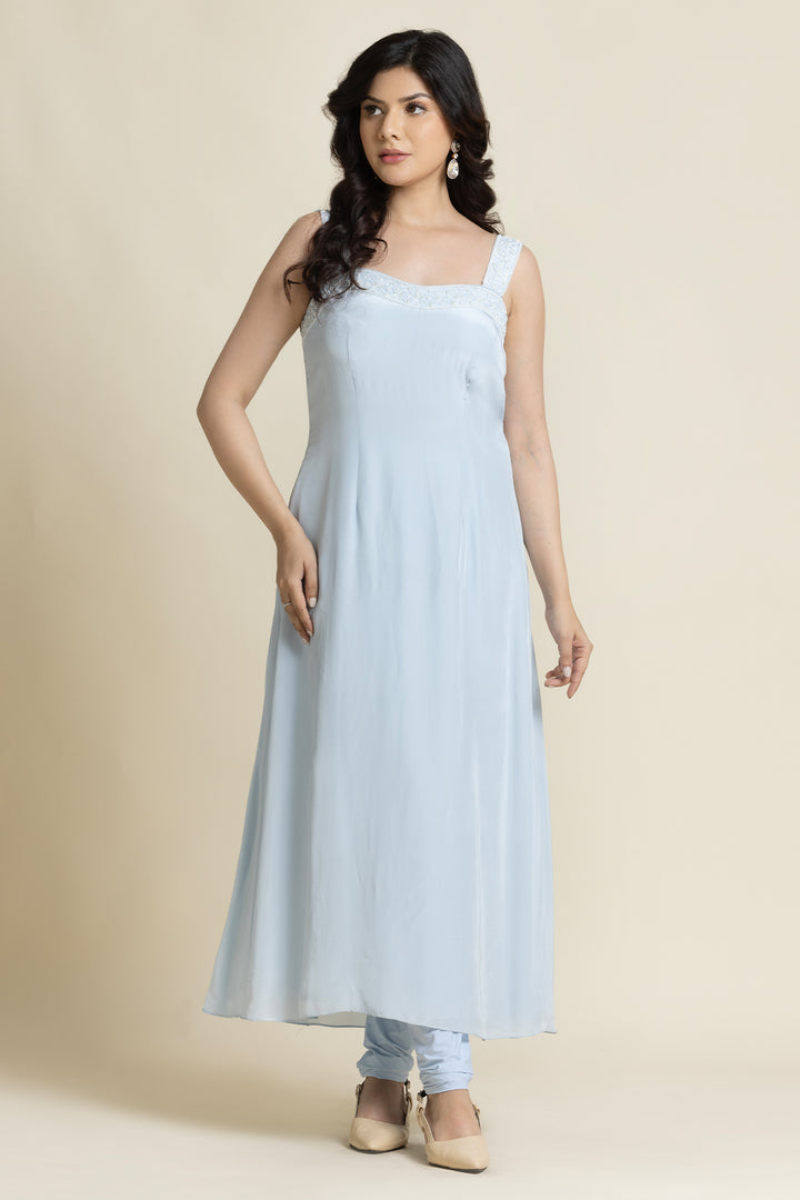 Blue Georgette Cut dana And Pearl Embroidered Suit