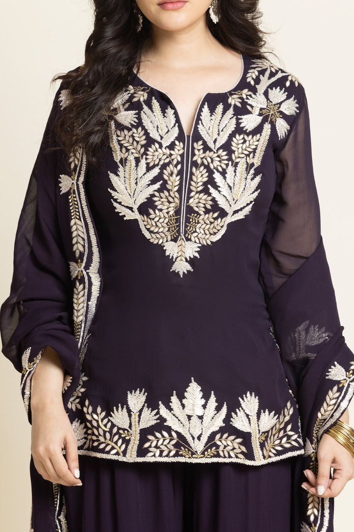 Purple Georgette Embroidered Sharara Set
