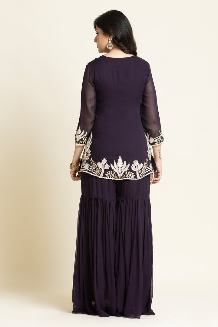 Purple Georgette Embroidered Sharara Set