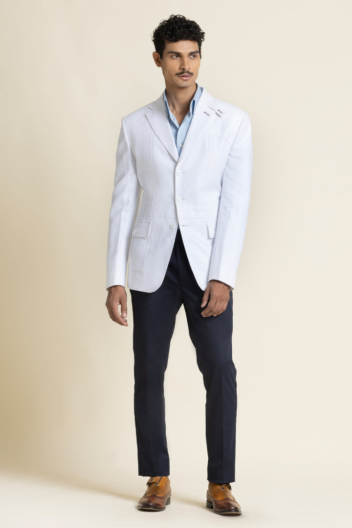 Elegant Slim-Fit White Linen Jacket
