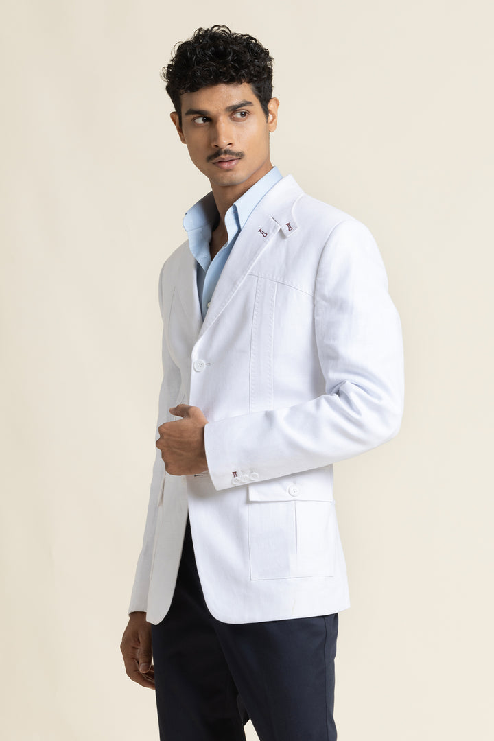 Elegant Slim-Fit White Linen Jacket