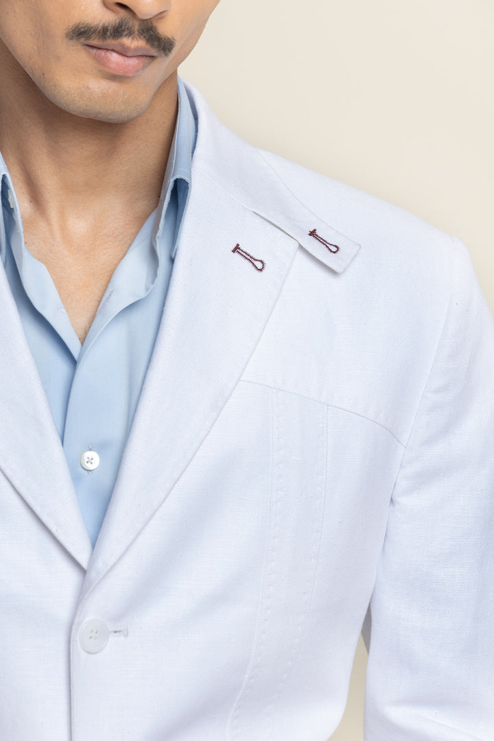 Elegant Slim-Fit White Linen Jacket