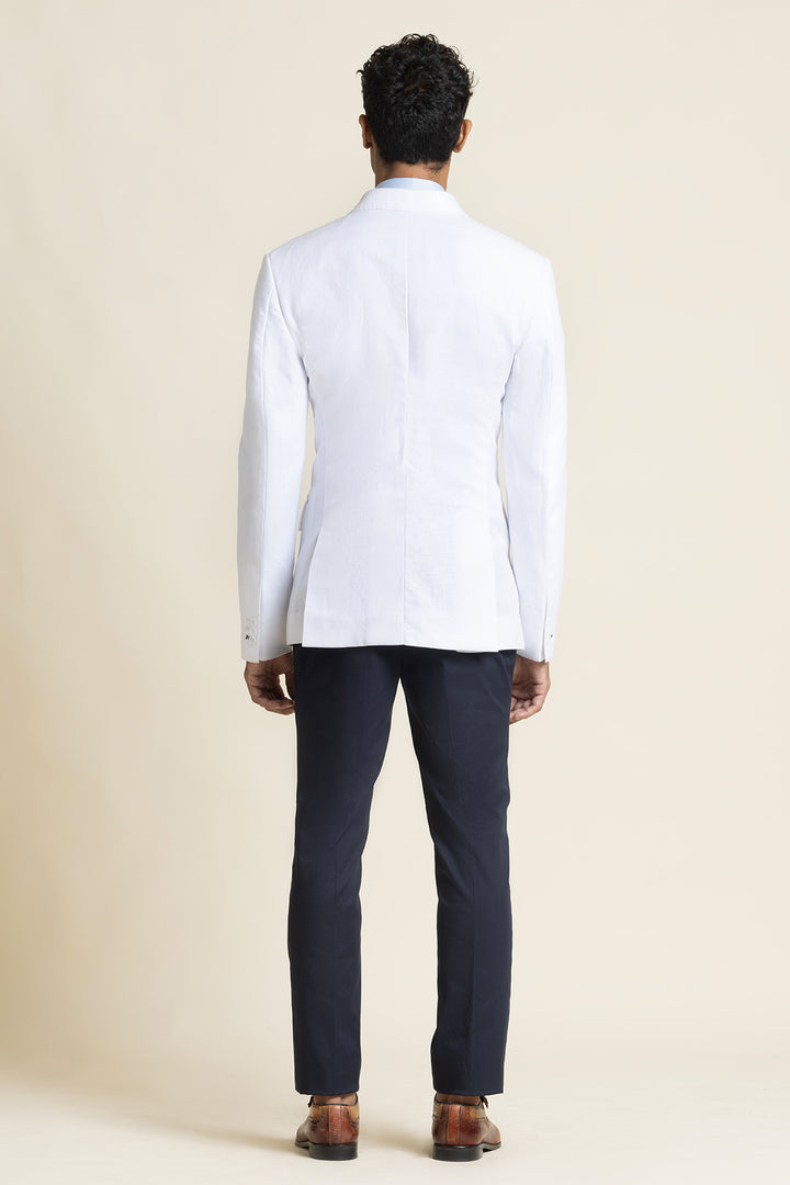 Elegant Slim-Fit White Linen Jacket