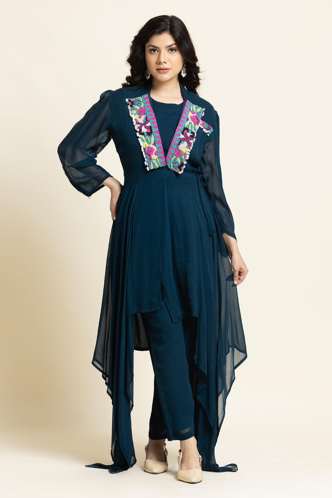 Moti And Metal Sequence Embroidered Indo-Western