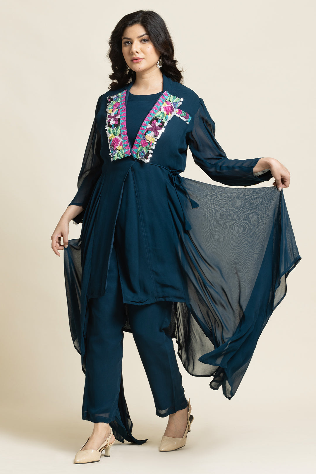 Moti And Metal Sequence Embroidered Indo-Western