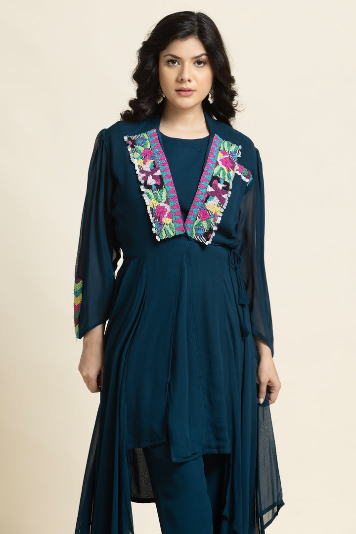 Moti And Metal Sequence Embroidered Indo-Western