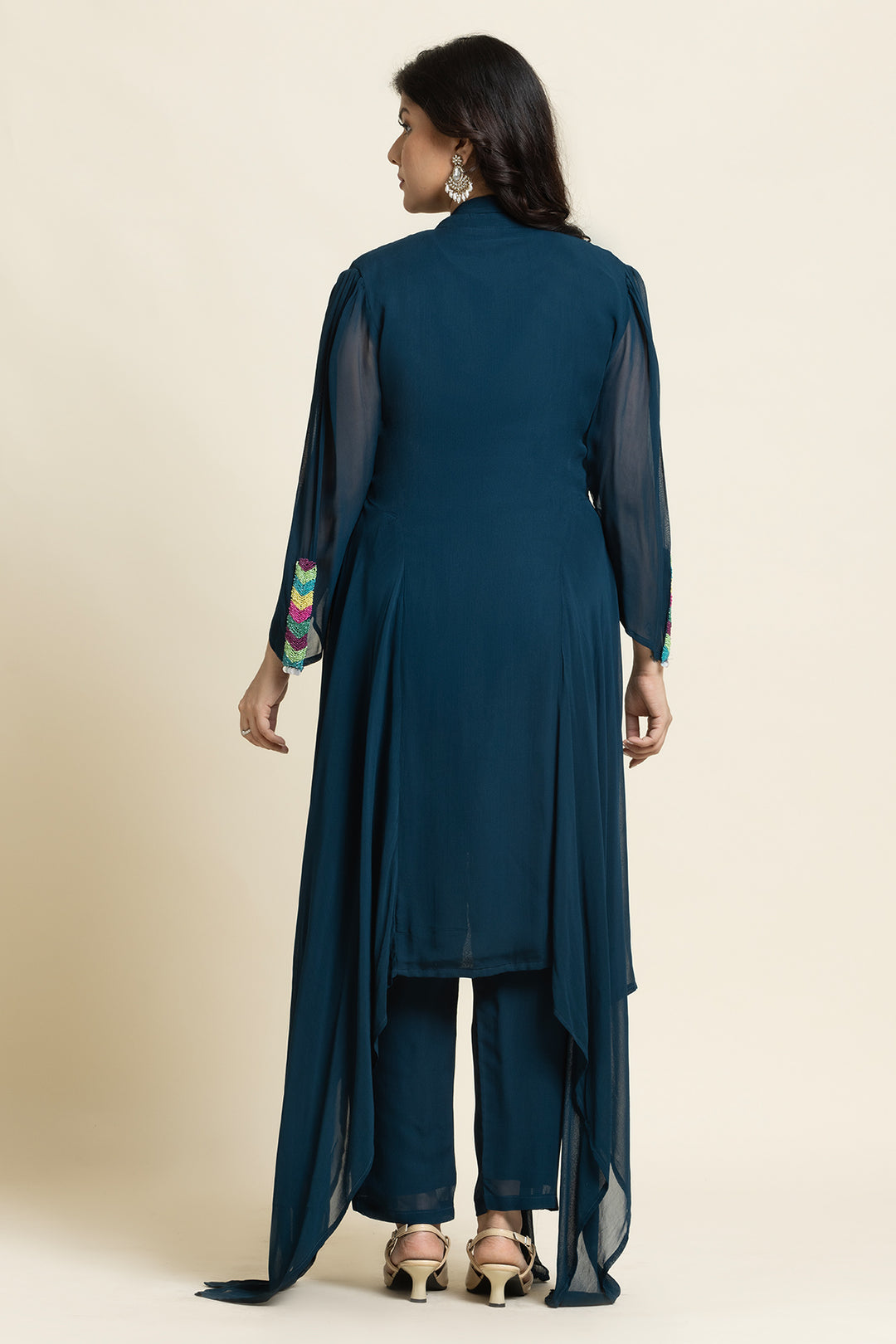 Moti And Metal Sequence Embroidered Indo-Western