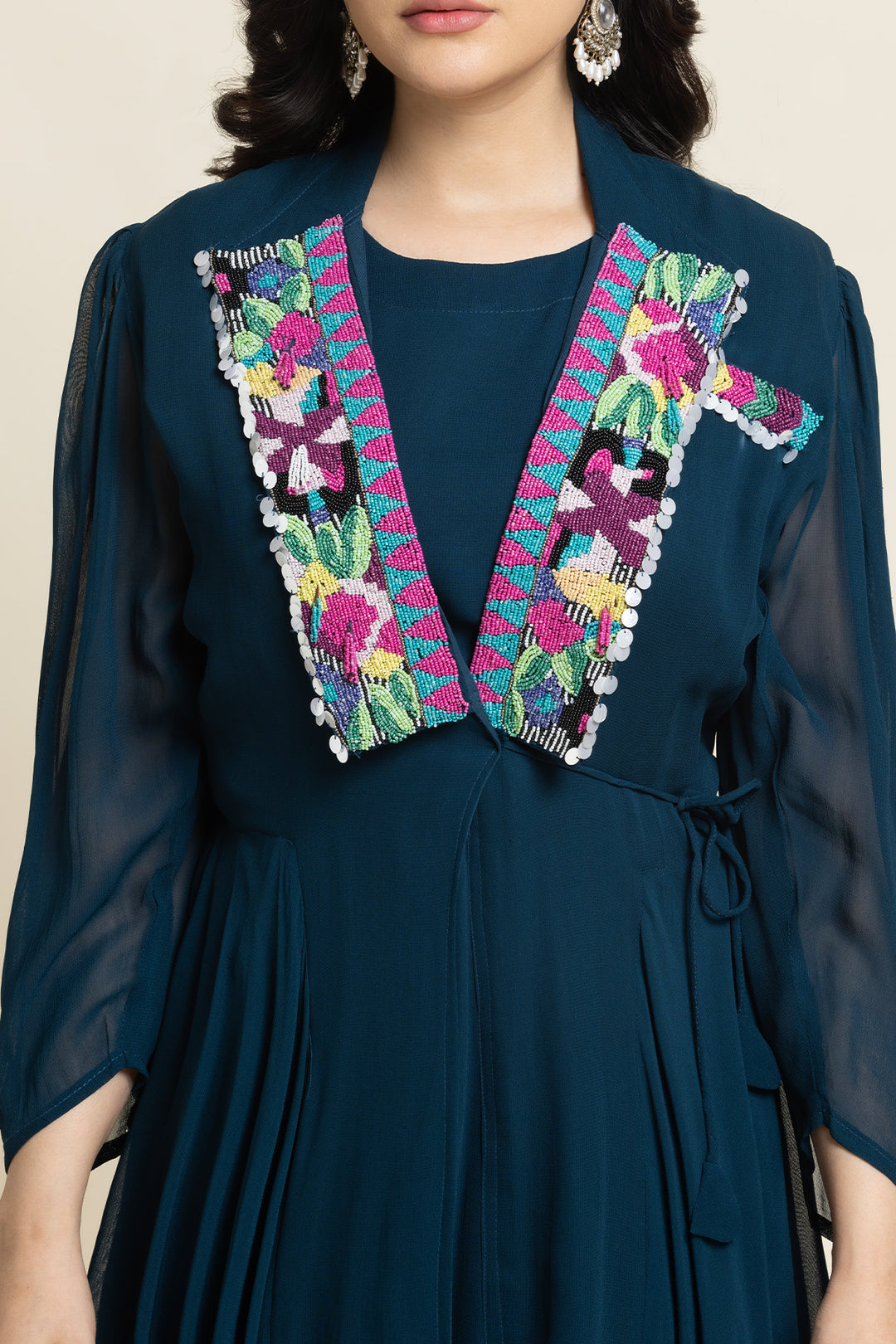 Moti And Metal Sequence Embroidered Indo-Western