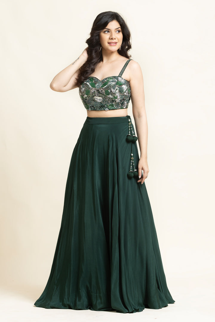 Green Cut dana And Sequence Embroidery Lehenga