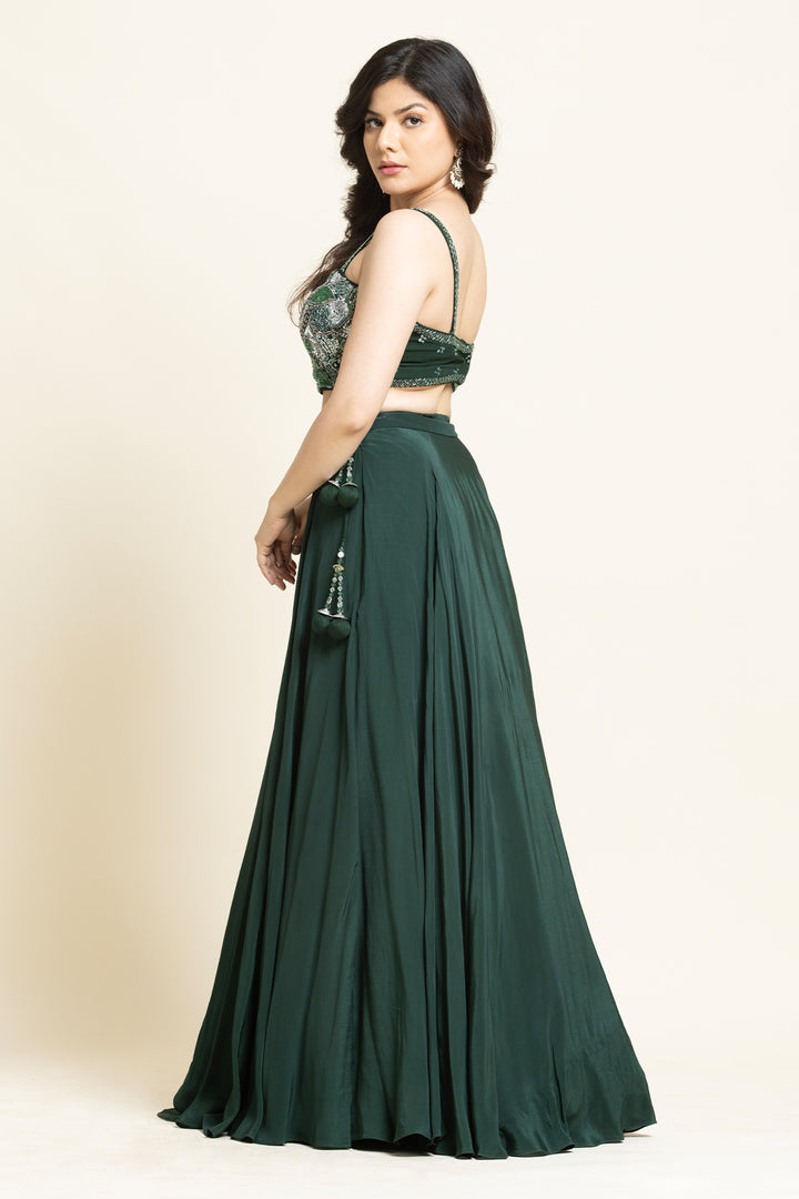 Green Cut dana And Sequence Embroidery Lehenga