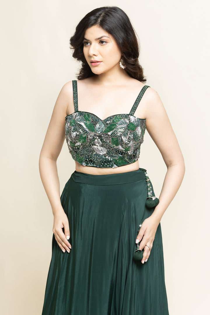 Green Cut dana And Sequence Embroidery Lehenga