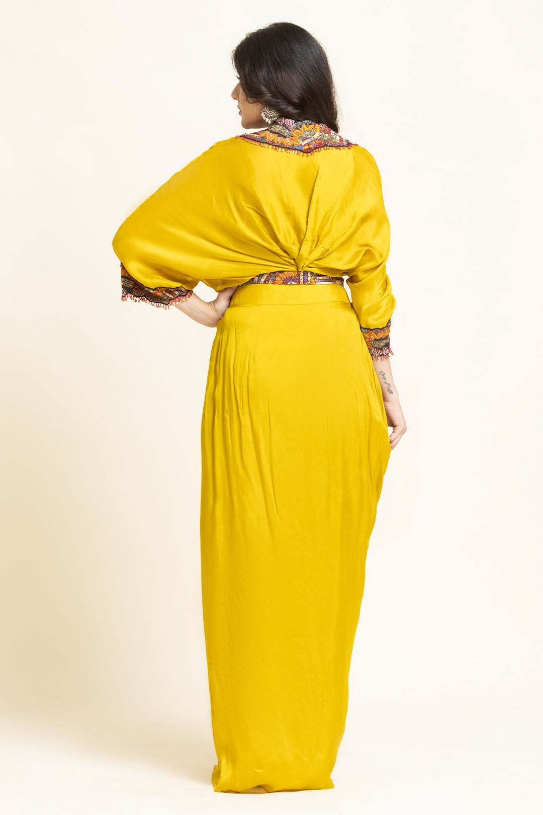 Yellow Printed Patch With Moti Embroidered Co-Ord Set