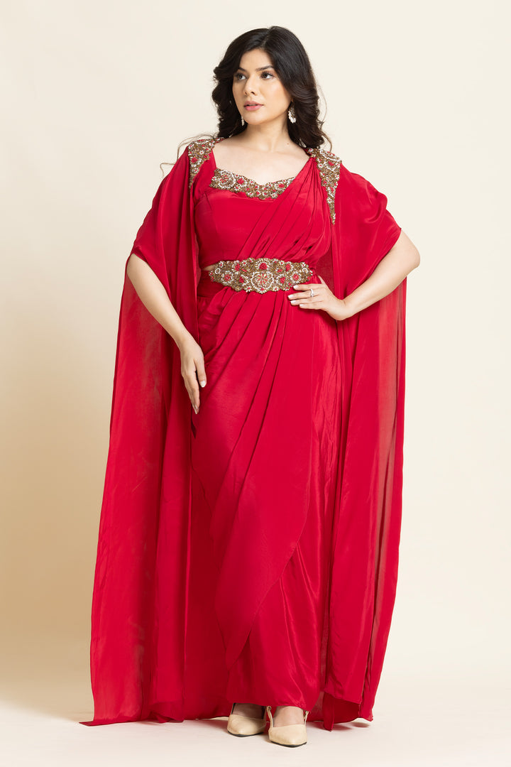 Red Crape Cut dana Sequence Embroidered Indo-Western