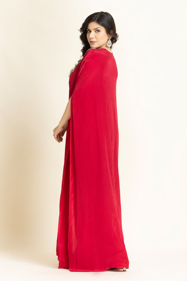 Red Crape Cut dana Sequence Embroidered Indo-Western