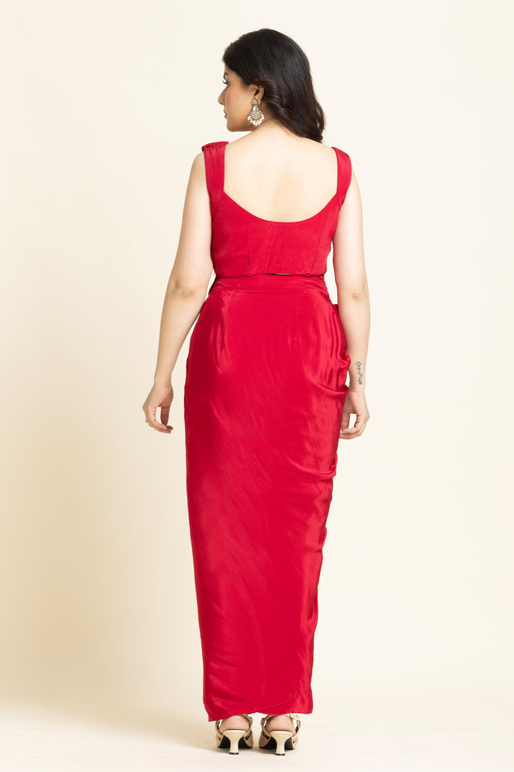 Red Crape Cut dana Sequence Embroidered Indo-Western