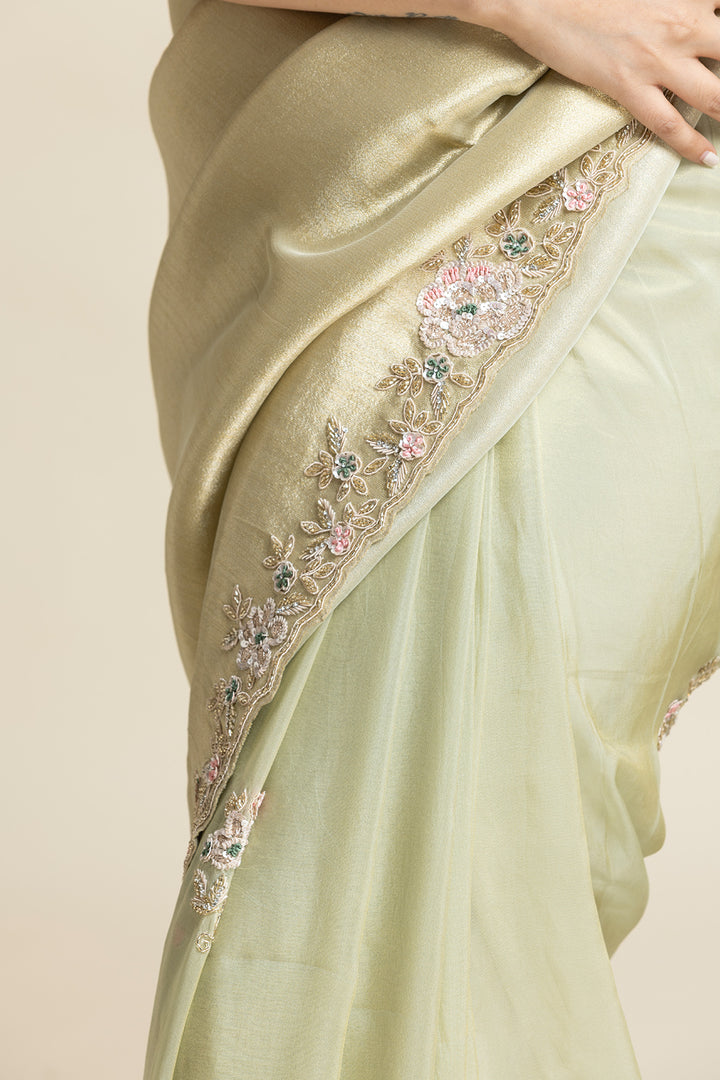 Beige Net Sequence Cut dana And Thread Embroidered Saree