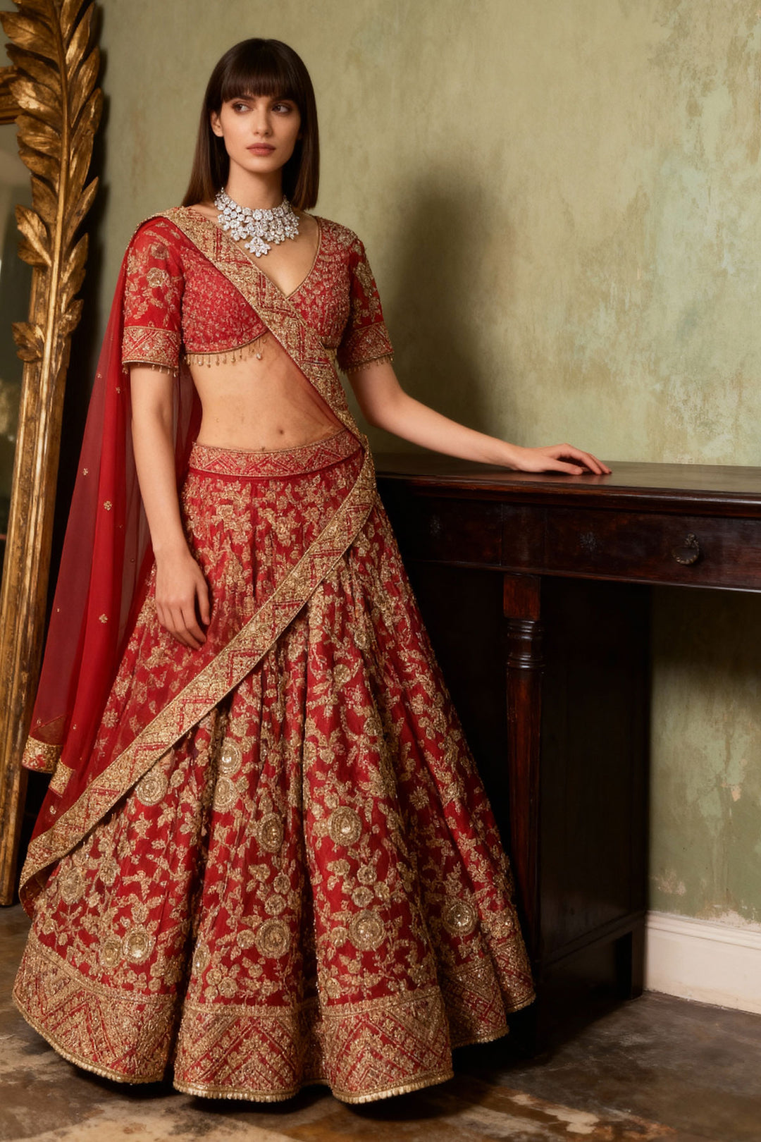 Coral  Lehenga With Embroidery