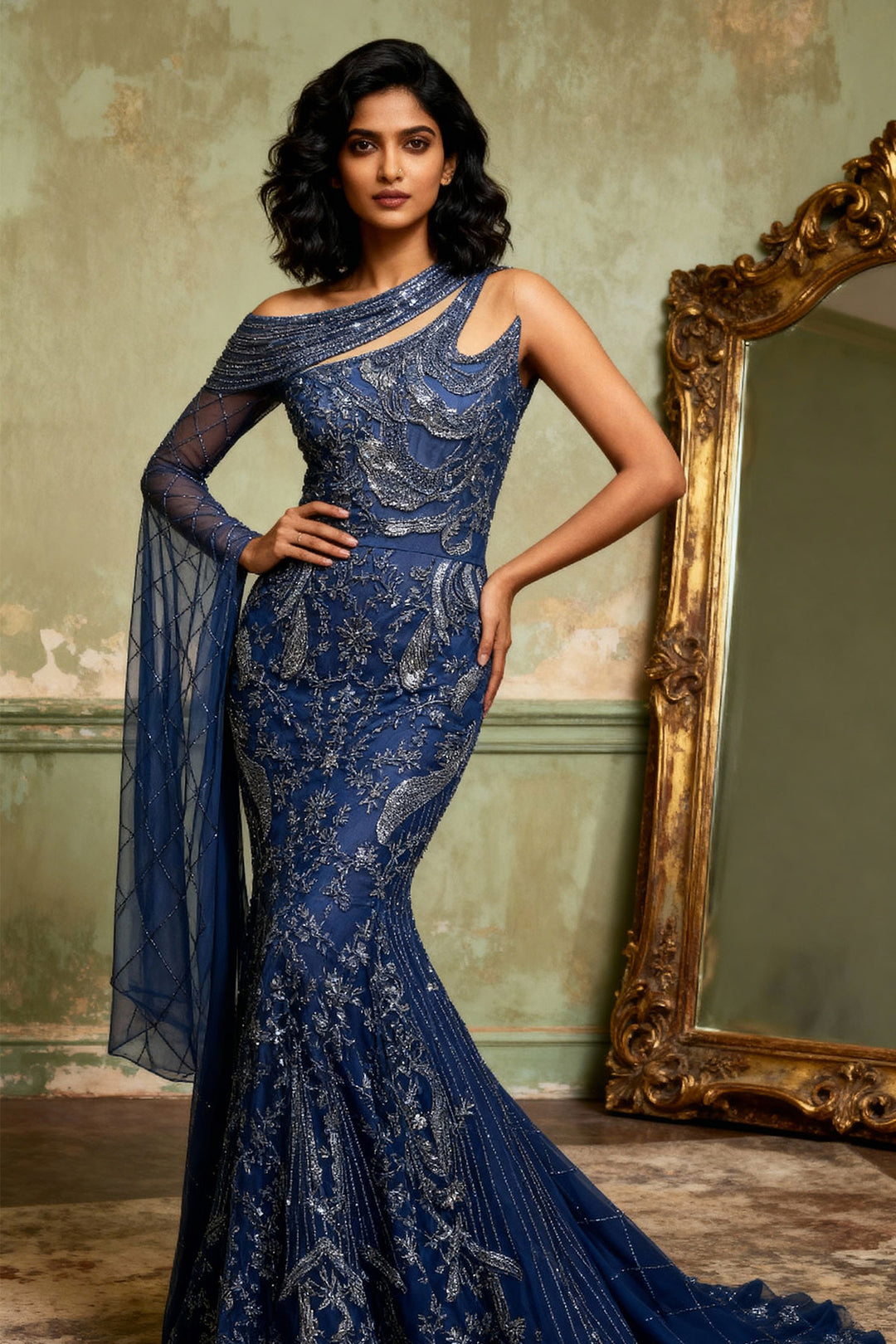 Blue Falling Sleeve Gown