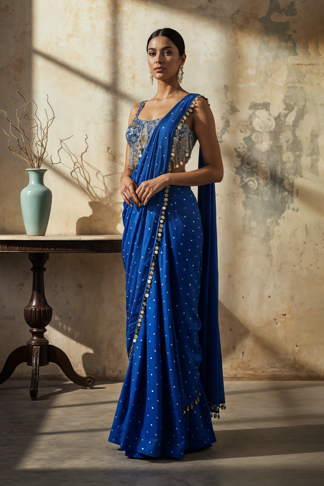 Blue Coin Saree