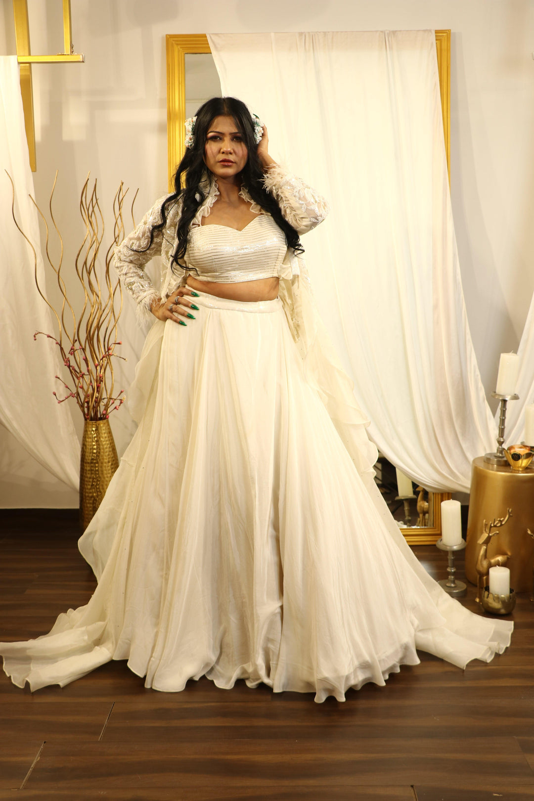 IVORY LEHENGA WITH JACKET SET