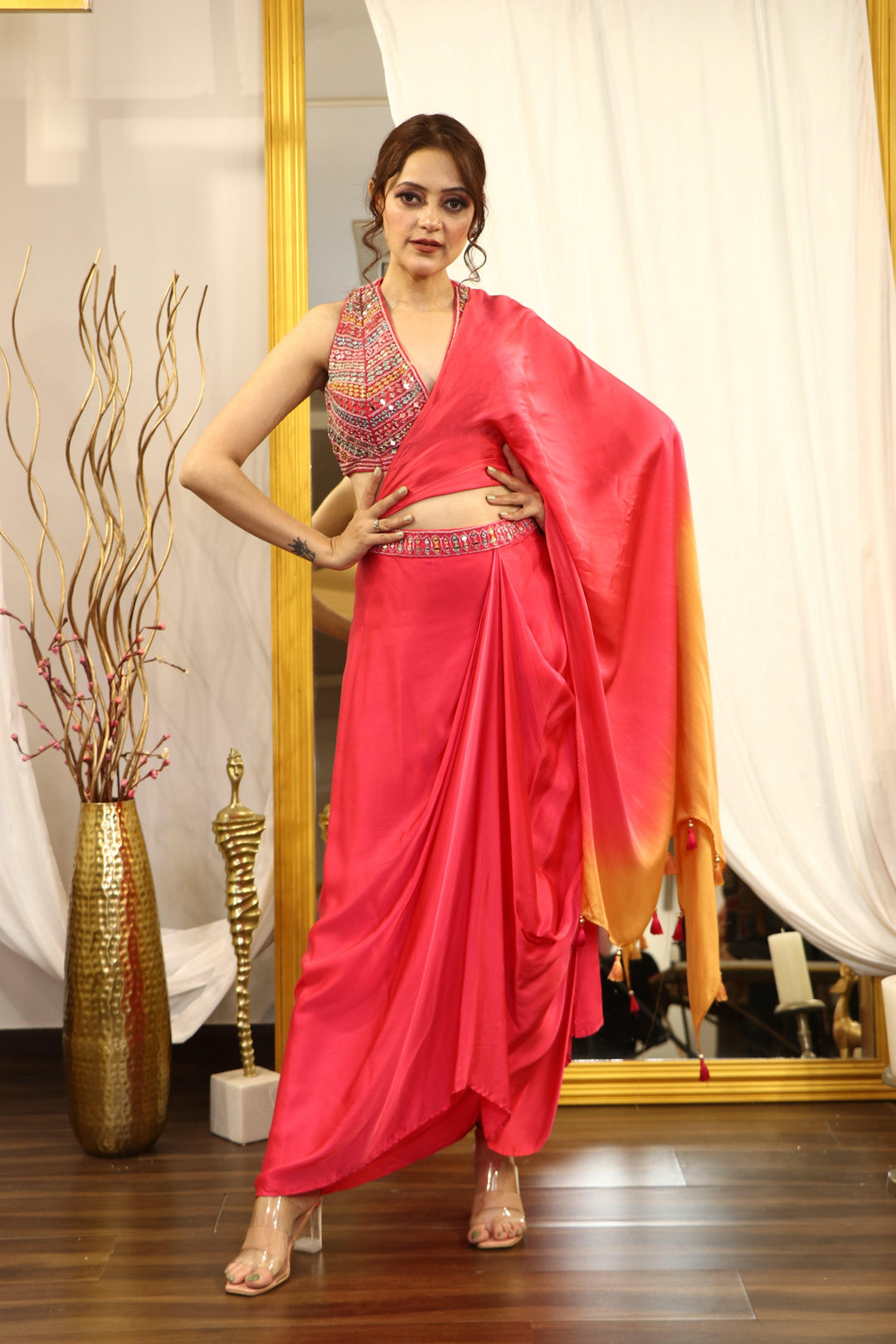 PINK DRAPE SAREE