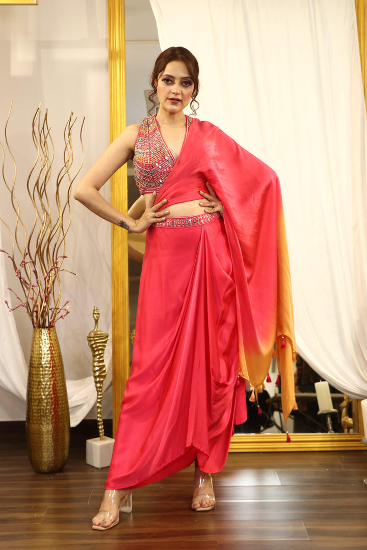 PINK DRAPE SAREE