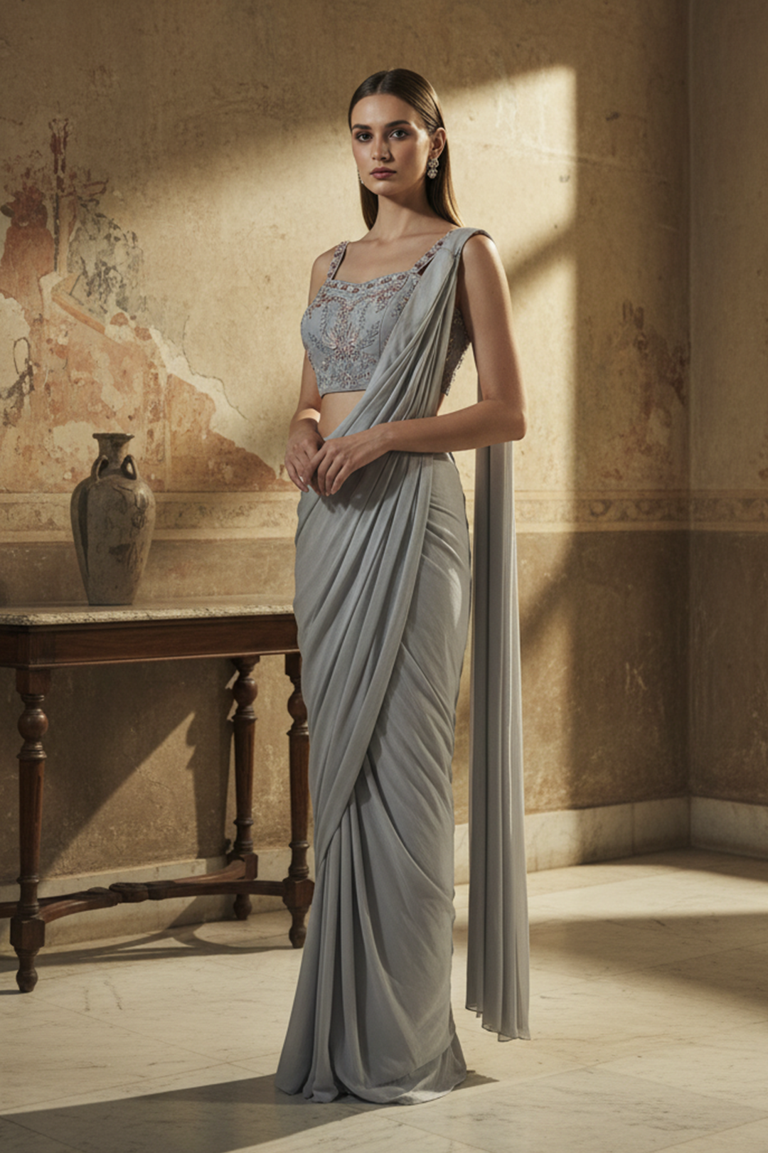 Powder Blue Drape Saree