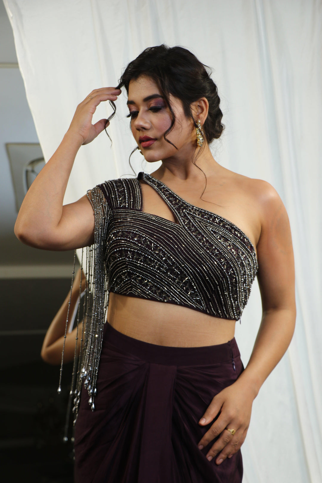 Wine Drape Style Saree