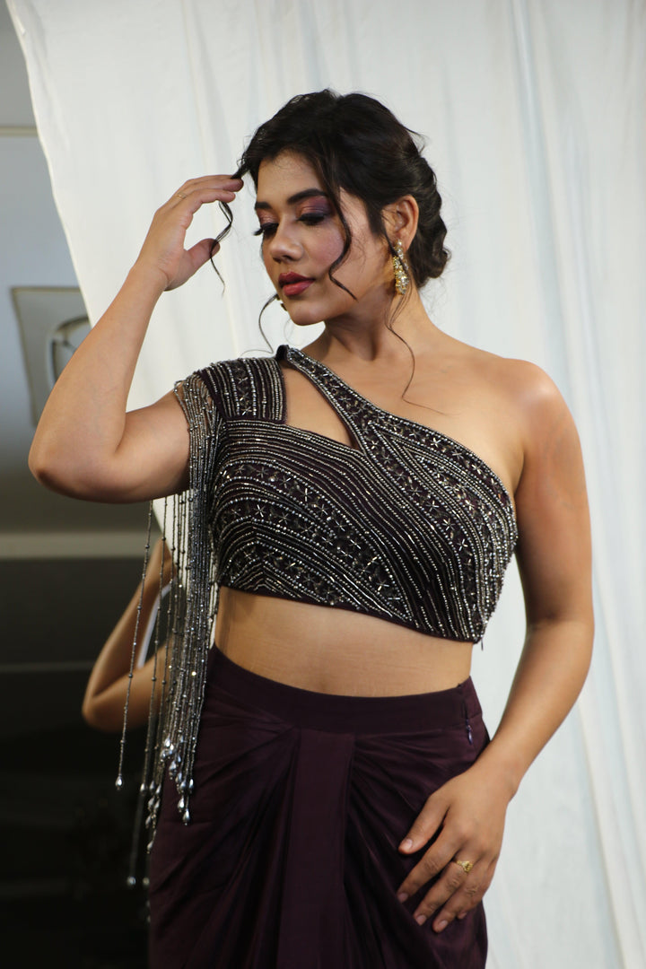 Wine Drape Style Saree