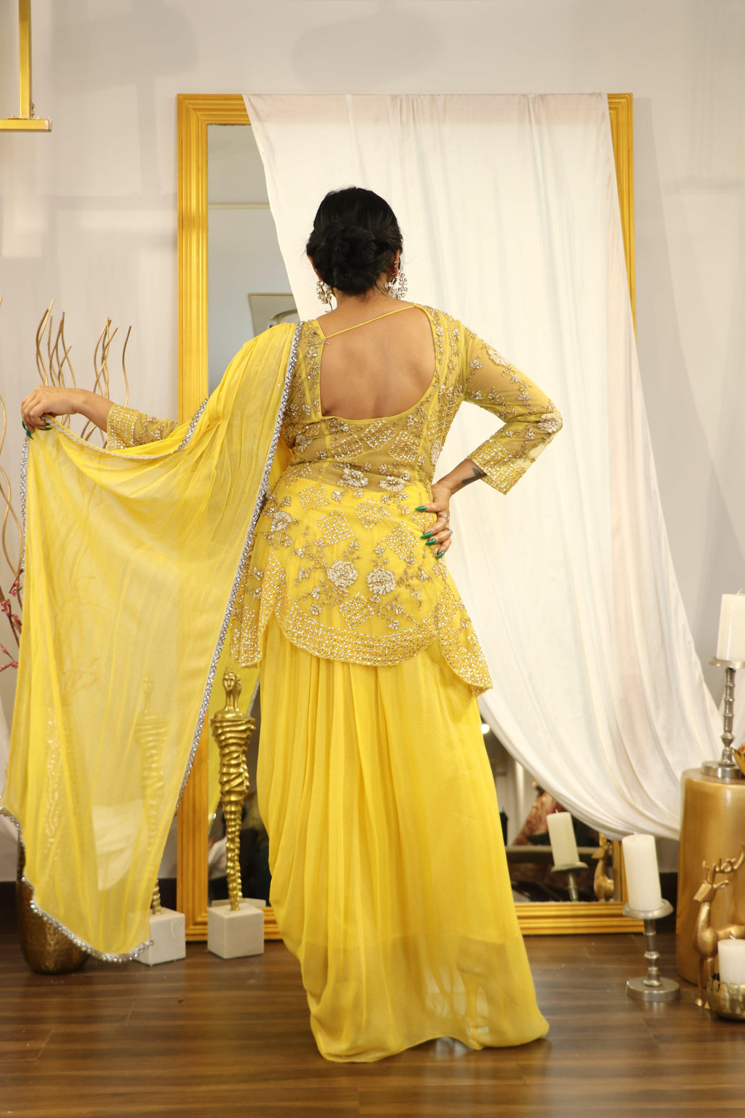 Yellow Drape Saree With Jacket