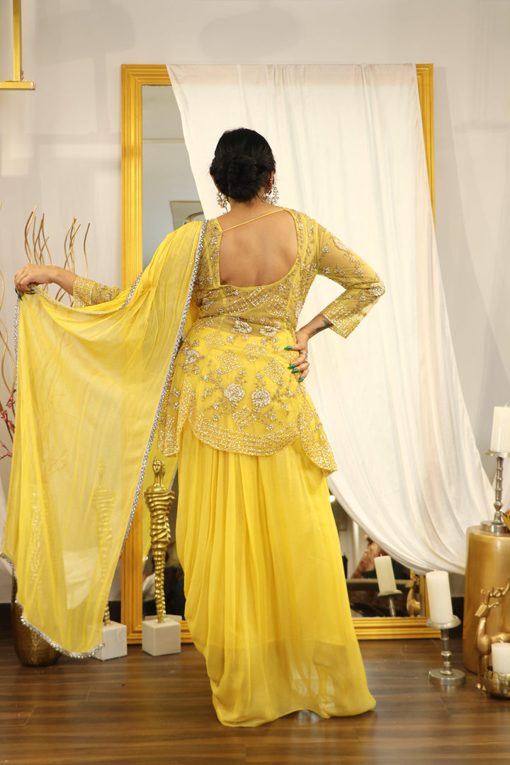 Yellow Drape Saree With Jacket