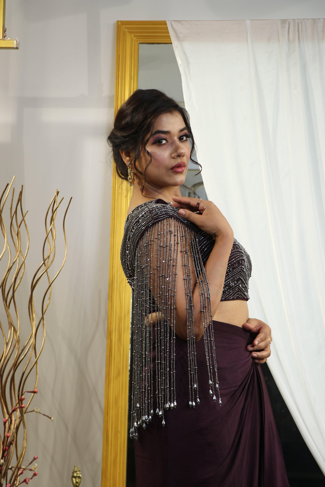 Wine Drape Style Saree