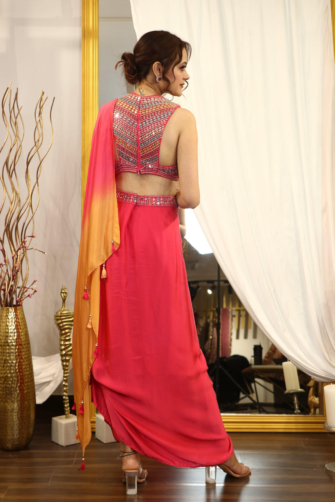 PINK DRAPE SAREE