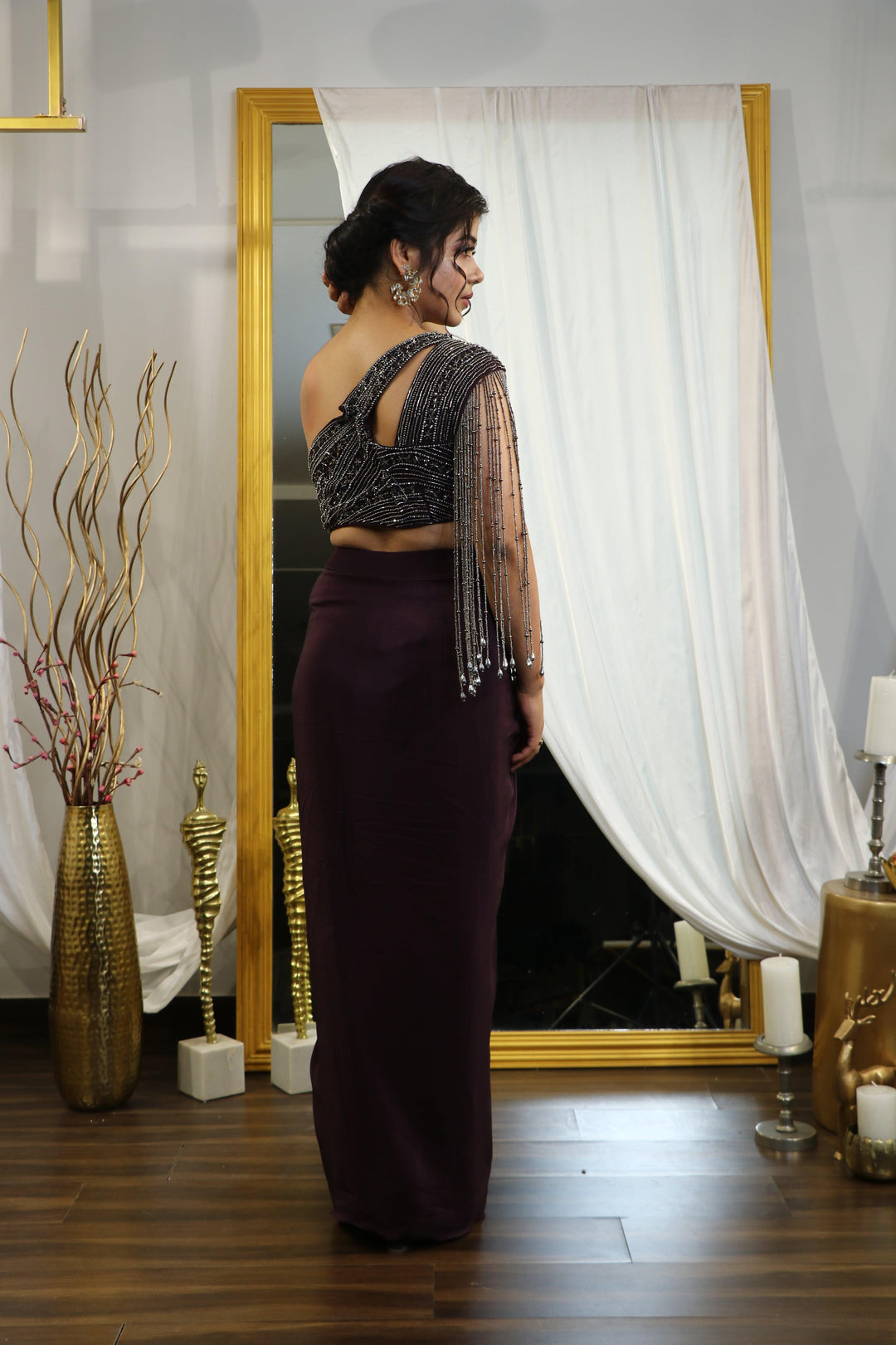 Wine Drape Style Saree