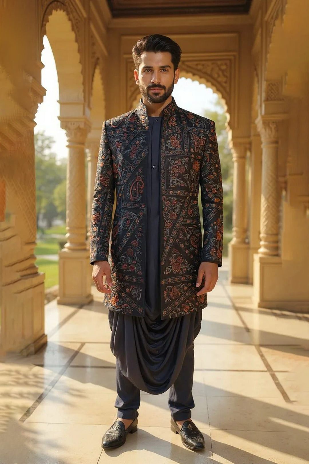 Black Indo-Western in Japanese Fabric Base