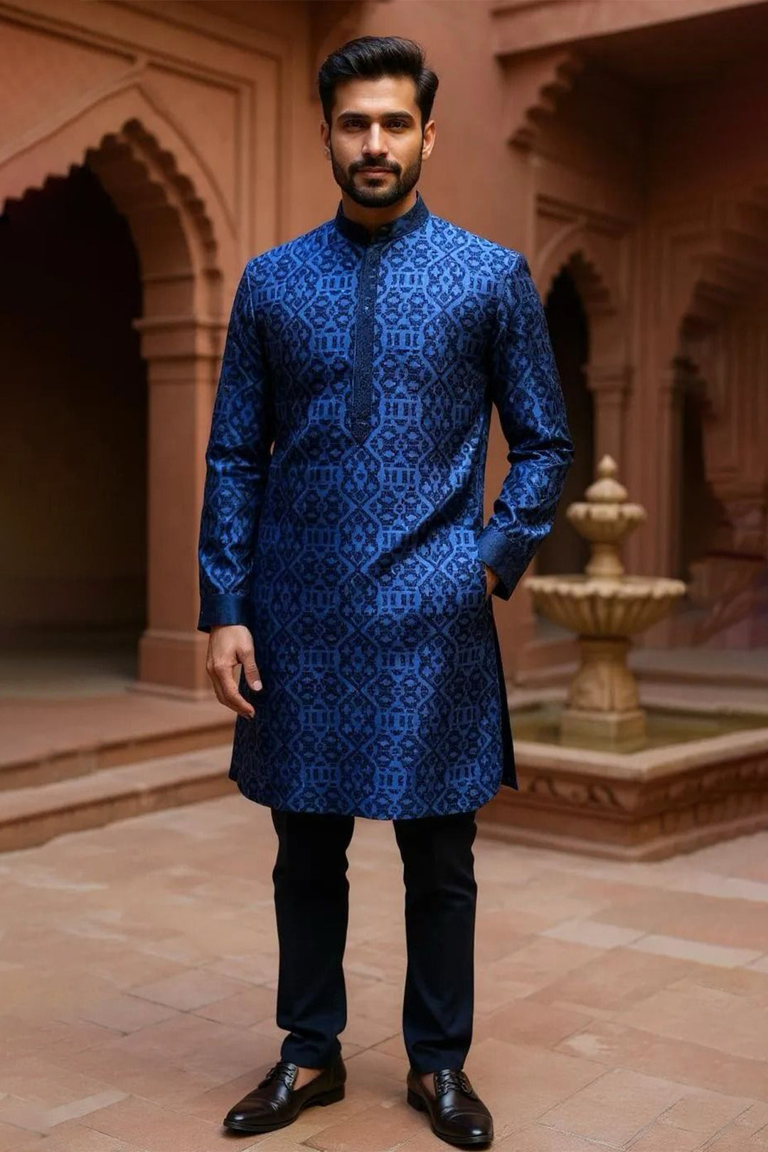 Black Kurta Pajama in Chanderi Base with Intricate Embroidery